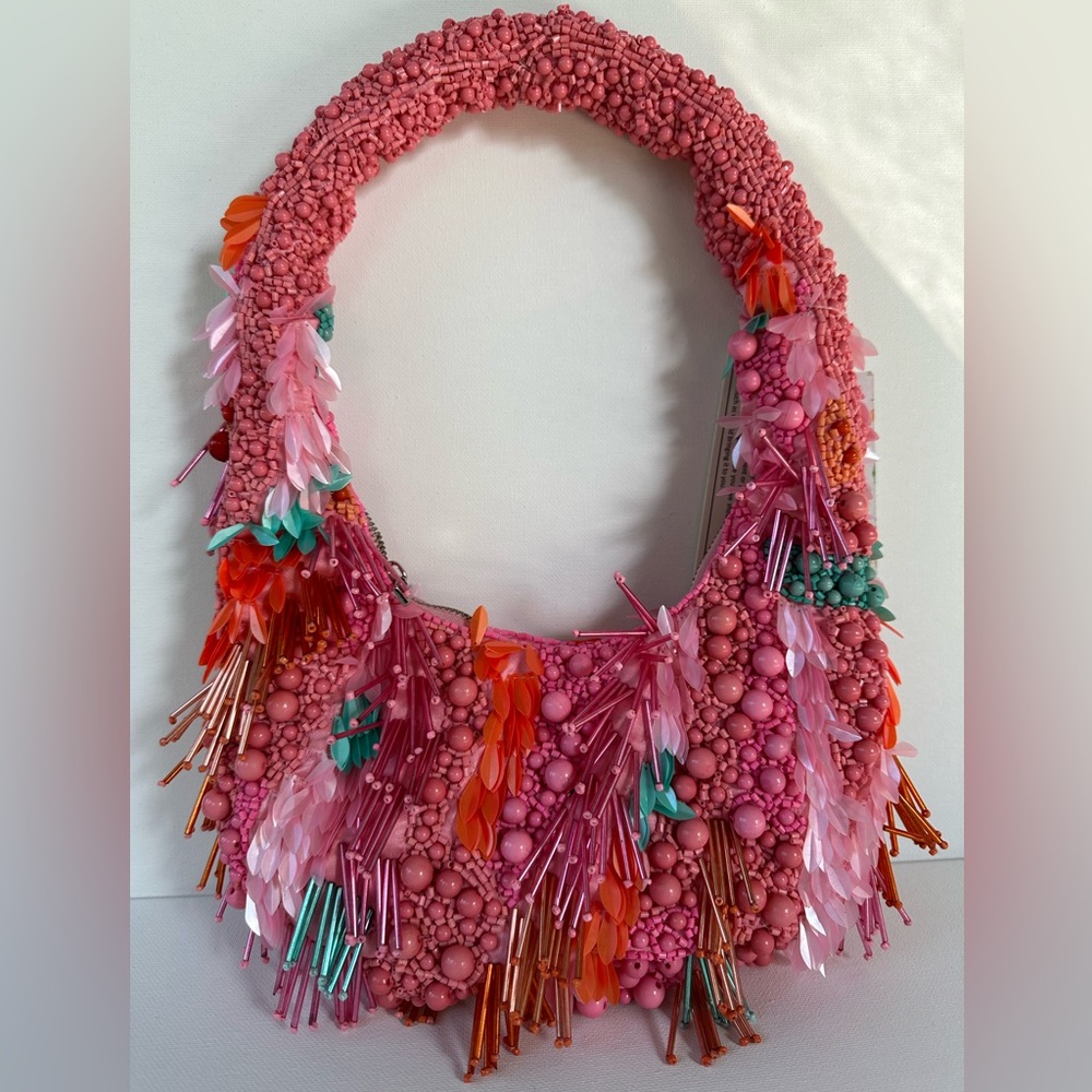 Women’s Pink Beaded Fringe Statement Bag